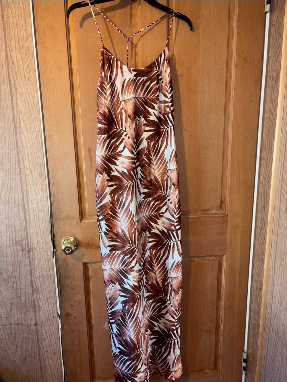 Forever 21 Brown and White Tropical Leaf Maxi Dress